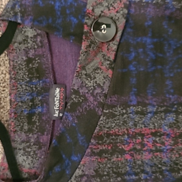 Luc Fontaine 🇨🇦 Gray Black Purple Plaid Gentle Midi Flair Sweater Dress sz 12 - Picture 6 of 7